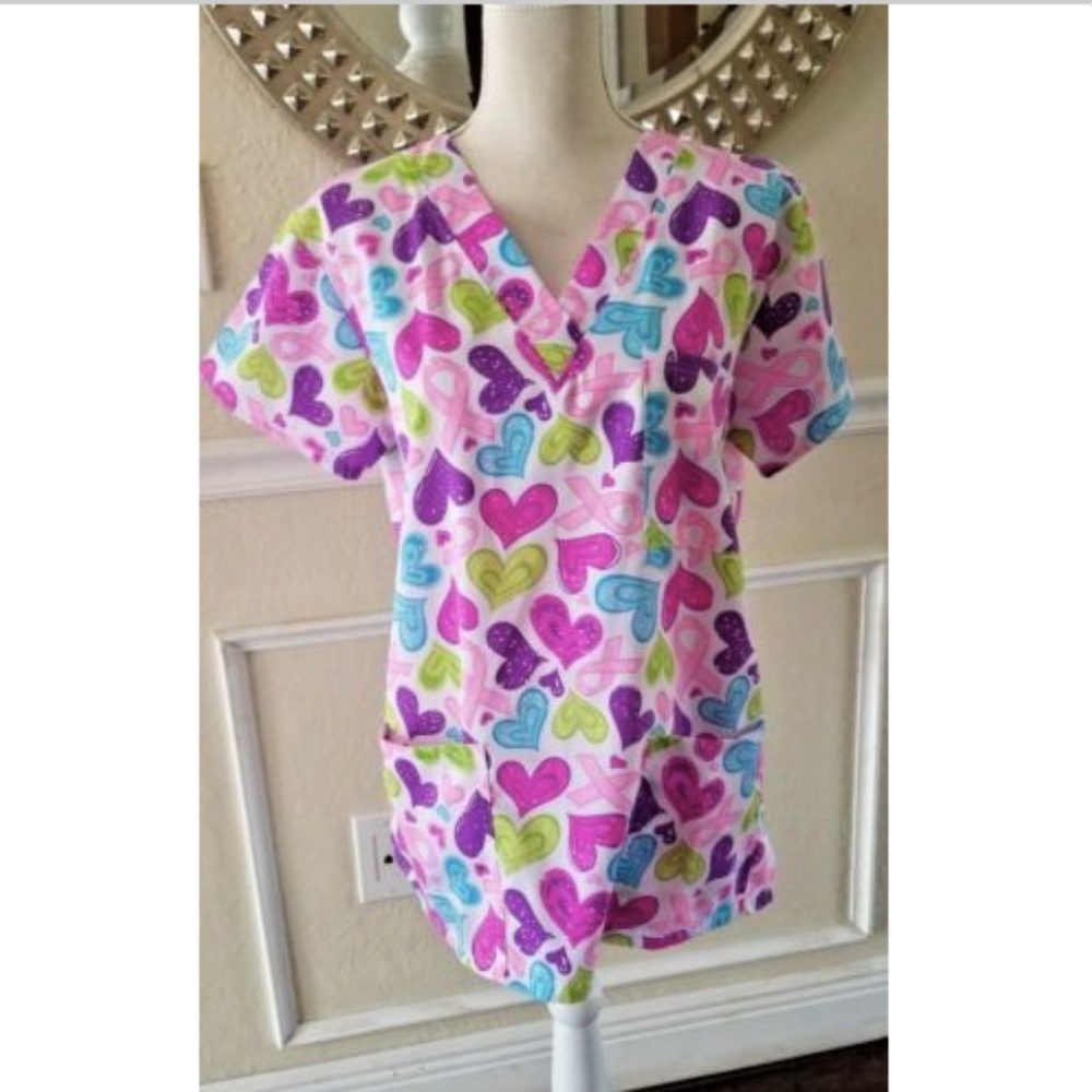 Nurse Scrub Top Size S Pink Breast Cancer Awareness  Just Love *